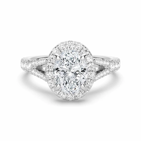 Event Look Oval Cut Split Shank Moissanite Halo Engagement Ring