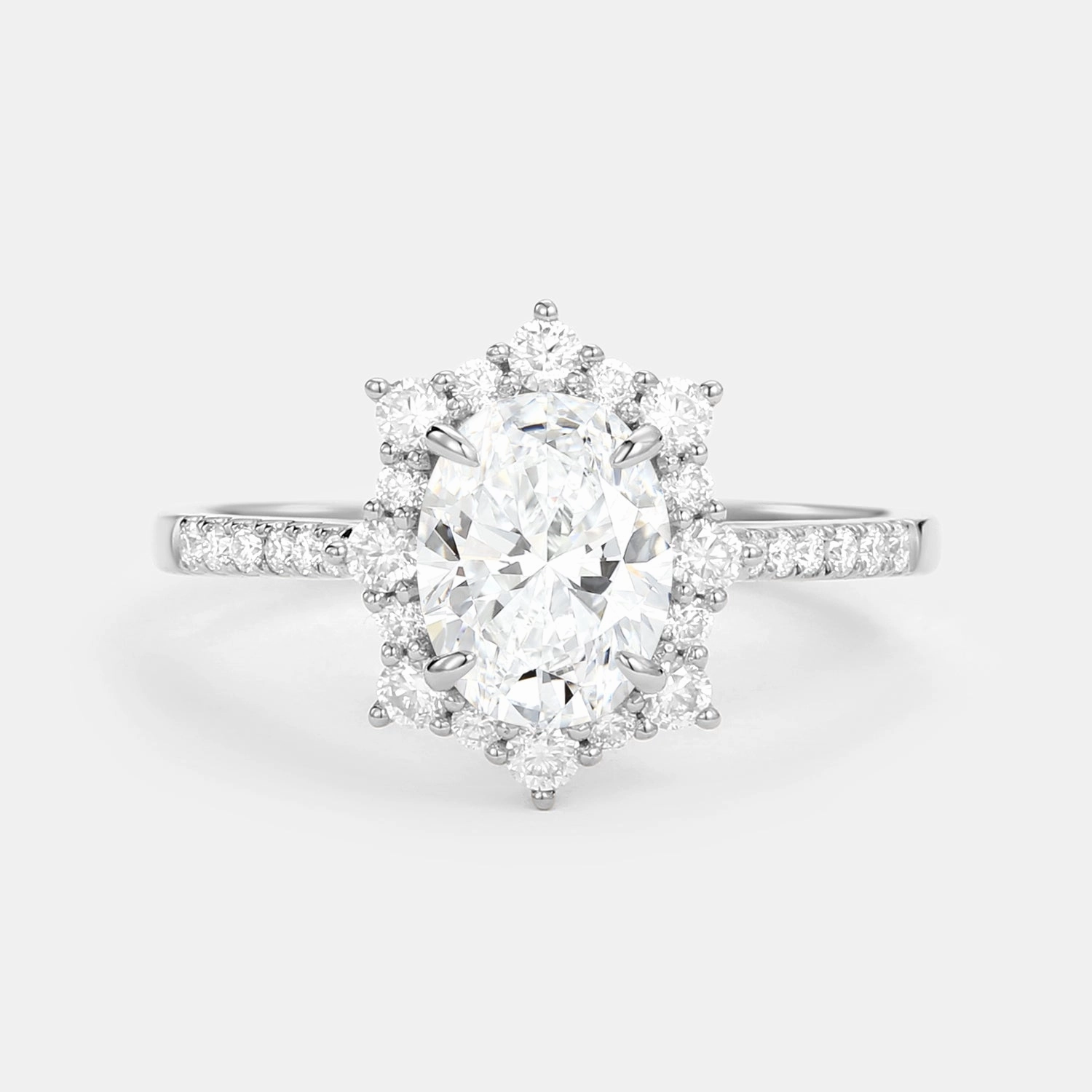 Oval Lab Grown Diamond Cluster Halo Engagement Ring Glamour Finish Luxury Craft
