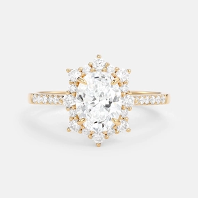 Simple Detail Date Style Oval Lab Grown Diamond Cluster Halo Engagement Ring