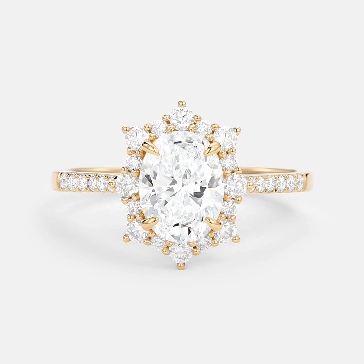 Simple Detail Date Style Oval Lab Grown Diamond Cluster Halo Engagement Ring