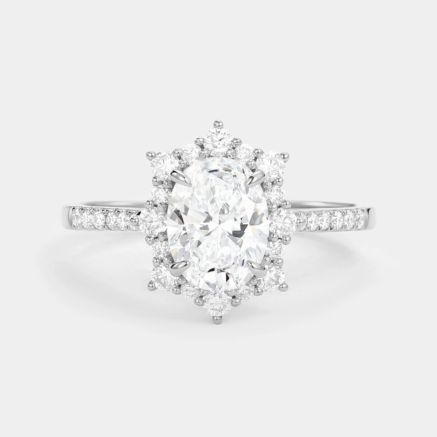 Oval Lab Grown Diamond Cluster Halo Engagement Ring Timeless Shape Timeless Line