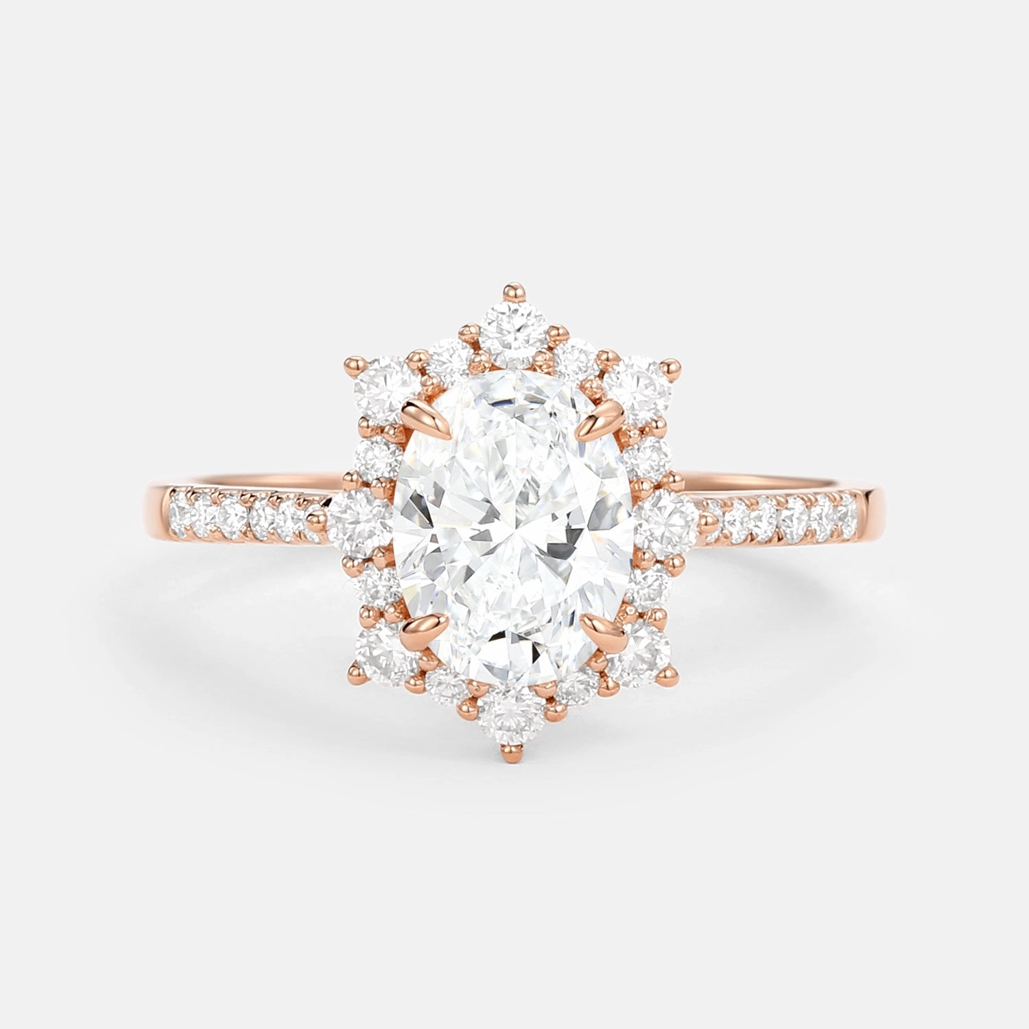 Minimal Glow Oval Lab Grown Diamond Cluster Halo Engagement Ring