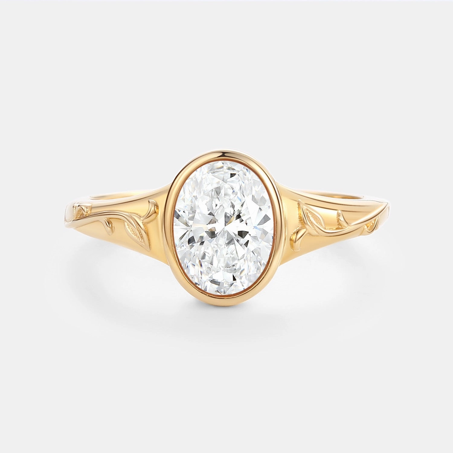 Trendy Texture Oval Lab Grown Diamond Engraved Halo Engagement Ring - Gilt