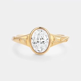 Oval Lab Grown Diamond Engraved Halo Engagement Ring - Gilt Radiant Moment Sophisticated Jewelry