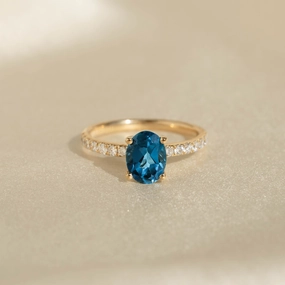 Signature Accessory Fine Art Oval London Blue Topaz and Diamond Ring 14k Gold - Minette