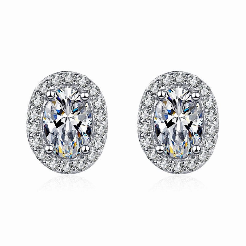 Oval Moissanite Halo Stud Earrings in S925 Sterling Silver Pearlescent Piece