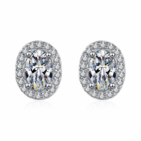 Oval Moissanite Halo Stud Earrings in S925 Sterling Silver Pearlescent Piece