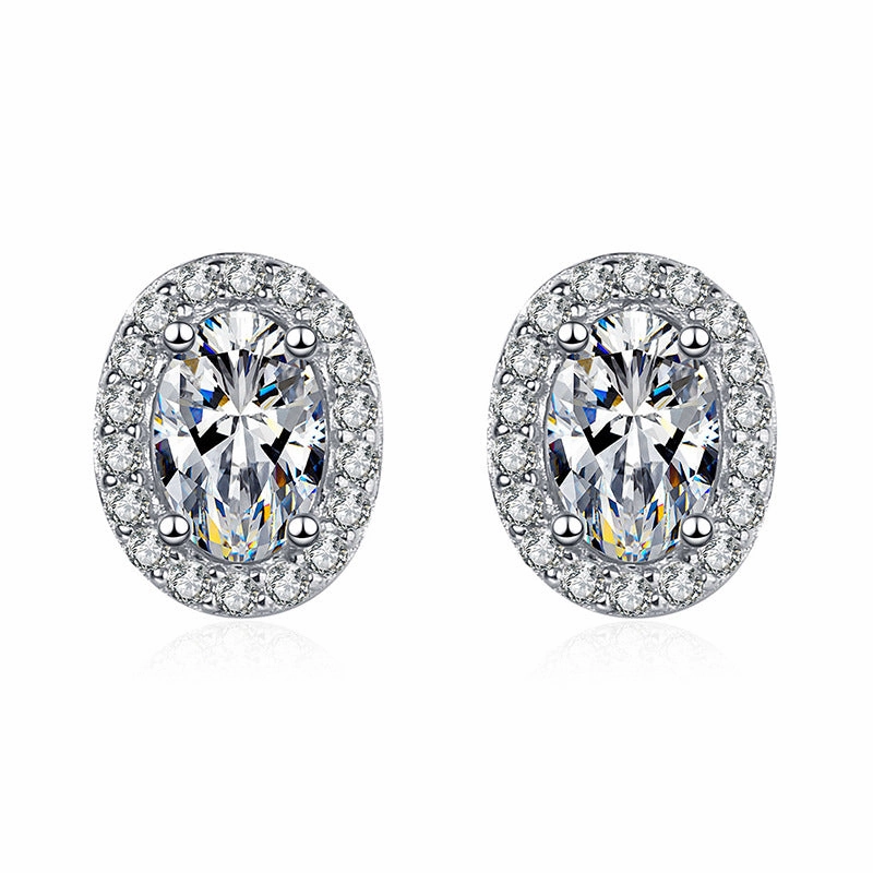 Oval Moissanite Halo Stud Earrings in S925 Sterling Silver Timeless Shine Gleaming Finish