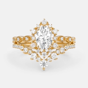 Sparkling finish Oval Moissanite Vintage Cluster Ring Set 2pcs