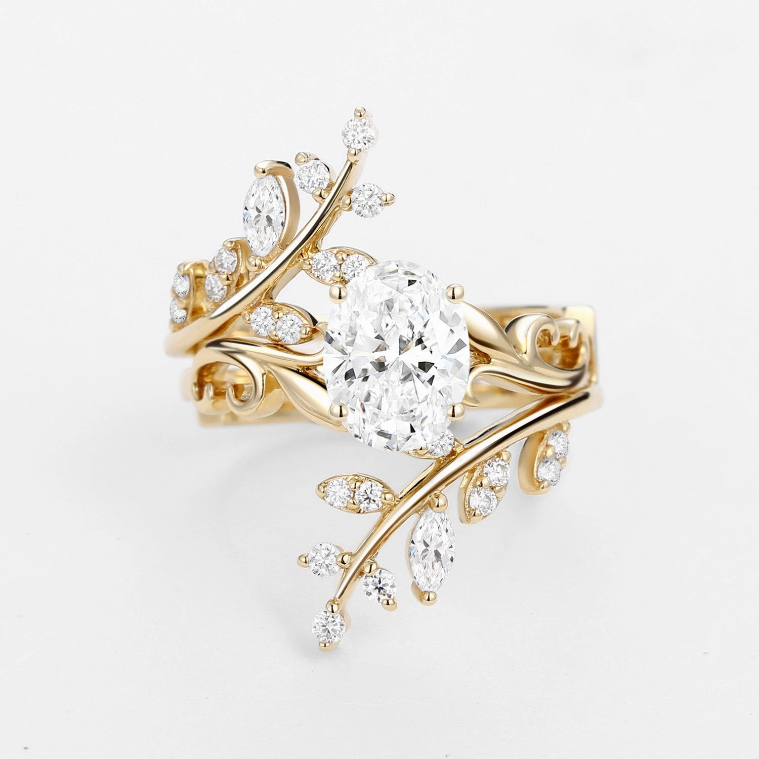 Oval Shaped Lab Grown Diamond Engagement Ring Sets 2PCS - Talasi Lustrous Detail Stylish Flow