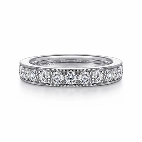Padua - 14K White Gold Micro Pave Set Diamond Wedding Band with Milgrain - 0.95ct Timeless Trend Bold Design
