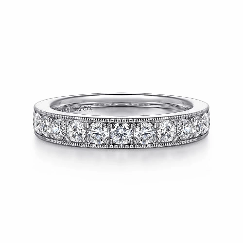 Padua - 14K White Gold Micro Pave Set Diamond Wedding Band with Milgrain - 0.95ct Timeless Trend Bold Design
