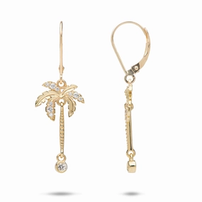 Dainty Piece Paradise Palms - Palm Tree Earrings in Gold with Diamonds - 24mm