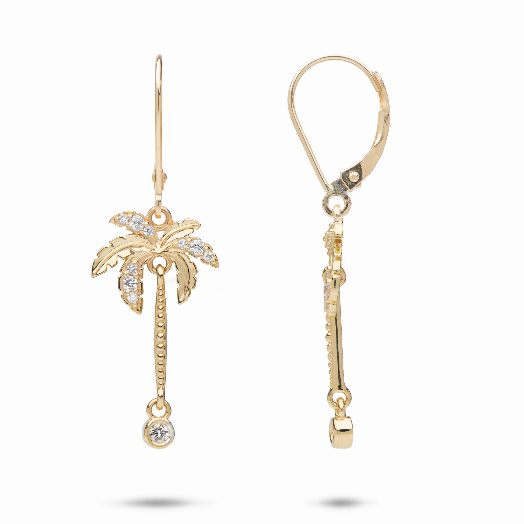 Dainty Piece Paradise Palms - Palm Tree Earrings in Gold with Diamonds - 24mm