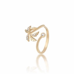 Paradise Palms - Palm Tree Ring in Gold with Diamonds - 18mm Modern Appearance