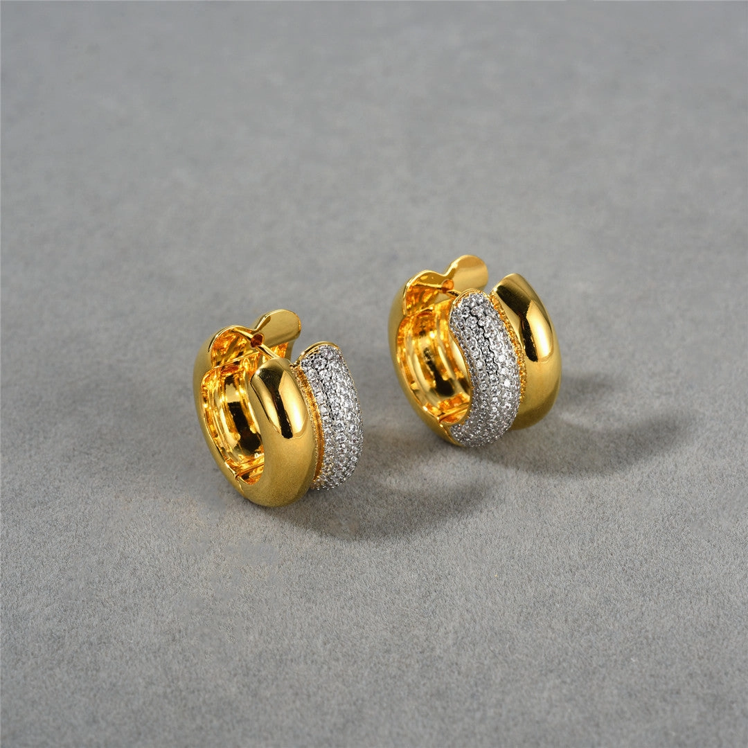 Vacation Accessory Paris Duo Band Paved CZ Huggie Hoop Gold