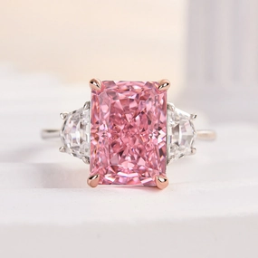 Louily Gorgeous Pink Stone Radiant Cut Three Stone Engagement Ring Glamorous Edge