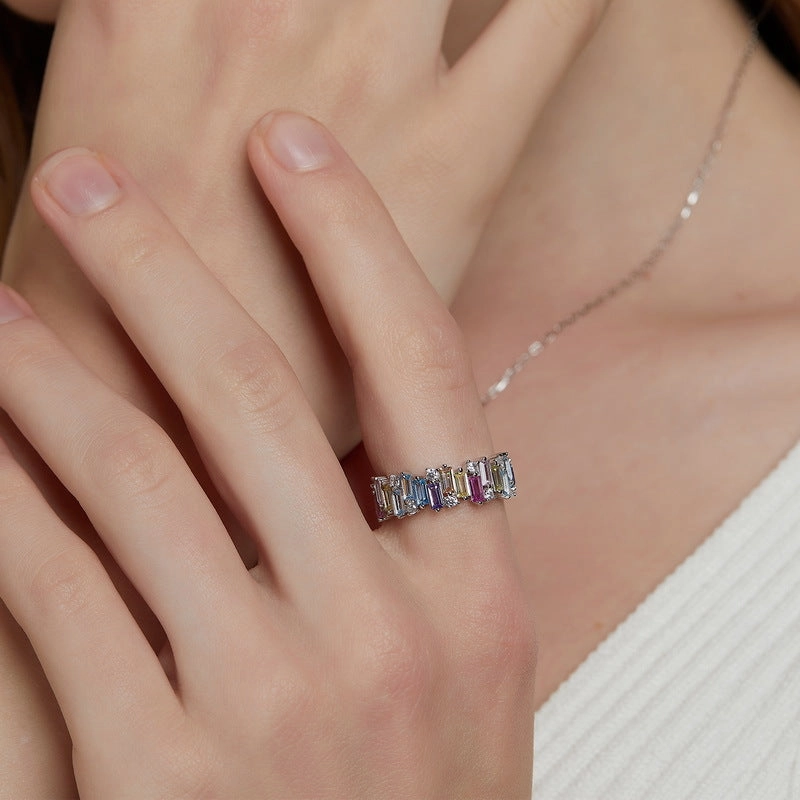 Luxury Pick Pastel Rainbow Ring Band | S925