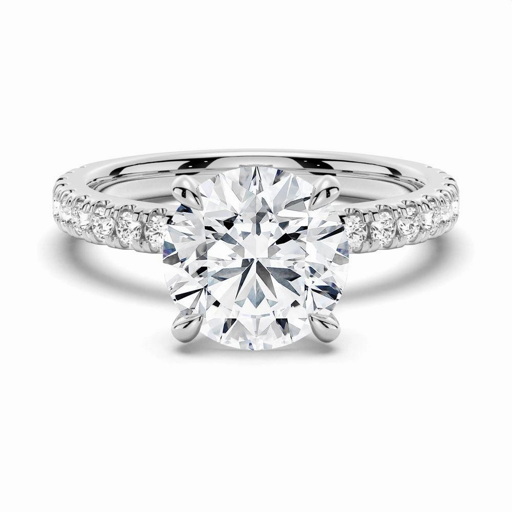 Pav?? Band Round Moissanite Engagement Ring With Hidden Halo Soft Detail Glam Vibes
