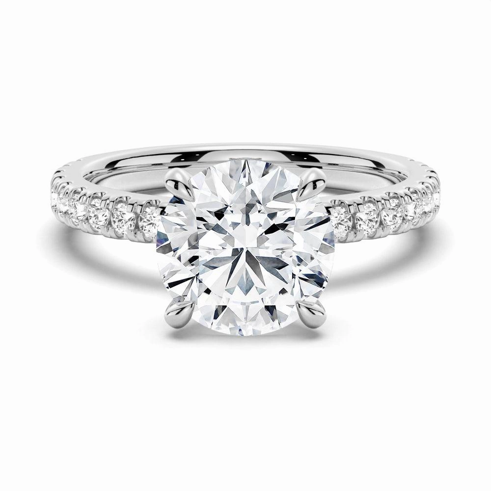 Pav?? Band Round Moissanite Engagement Ring With Hidden Halo Splendid Shine Soft Shadow