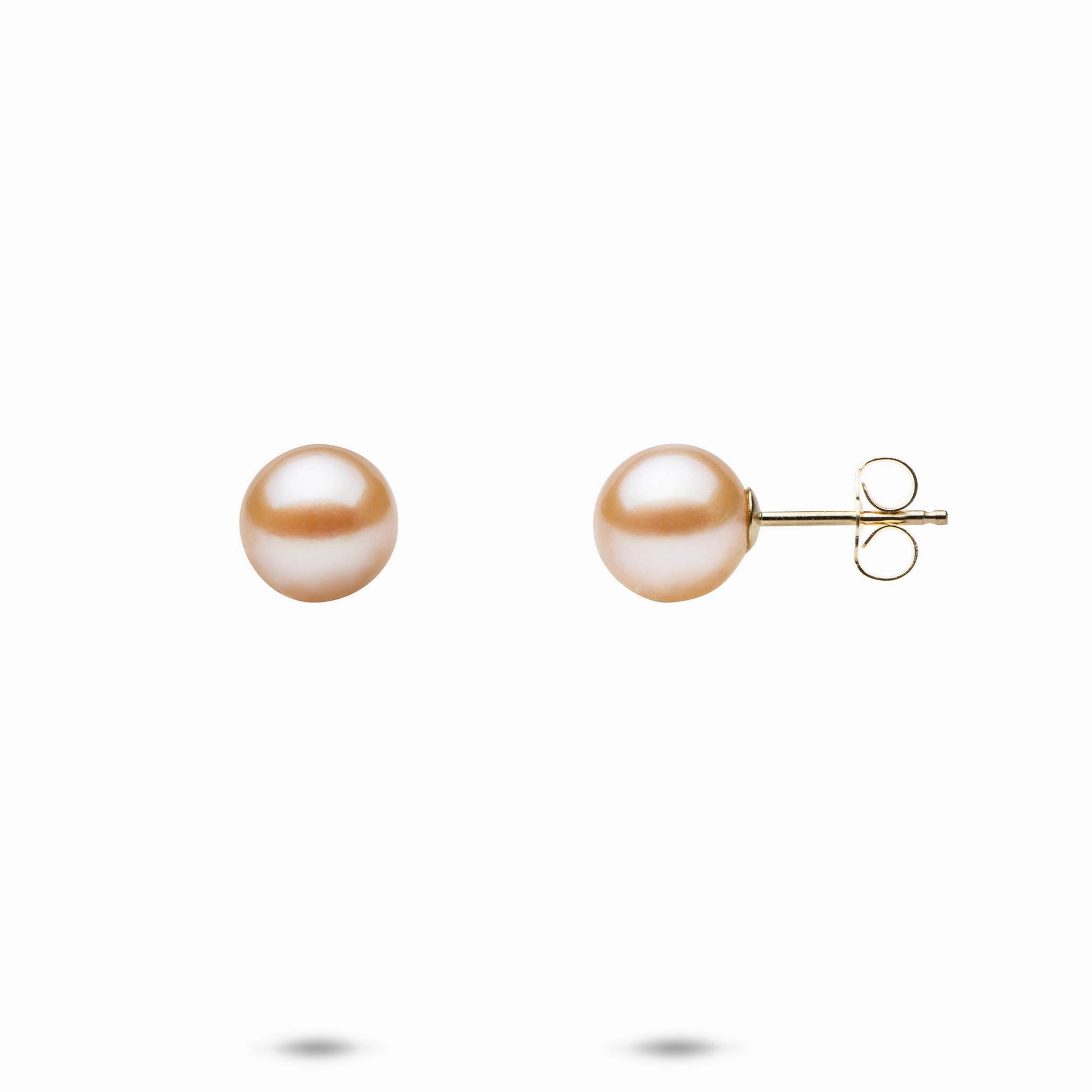 Peach Freshwater Pearl Earrings in Gold - 7-8mm Lustrous Accent
