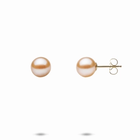 Peach Freshwater Pearl Earrings in Gold - 7-8mm Lustrous Accent