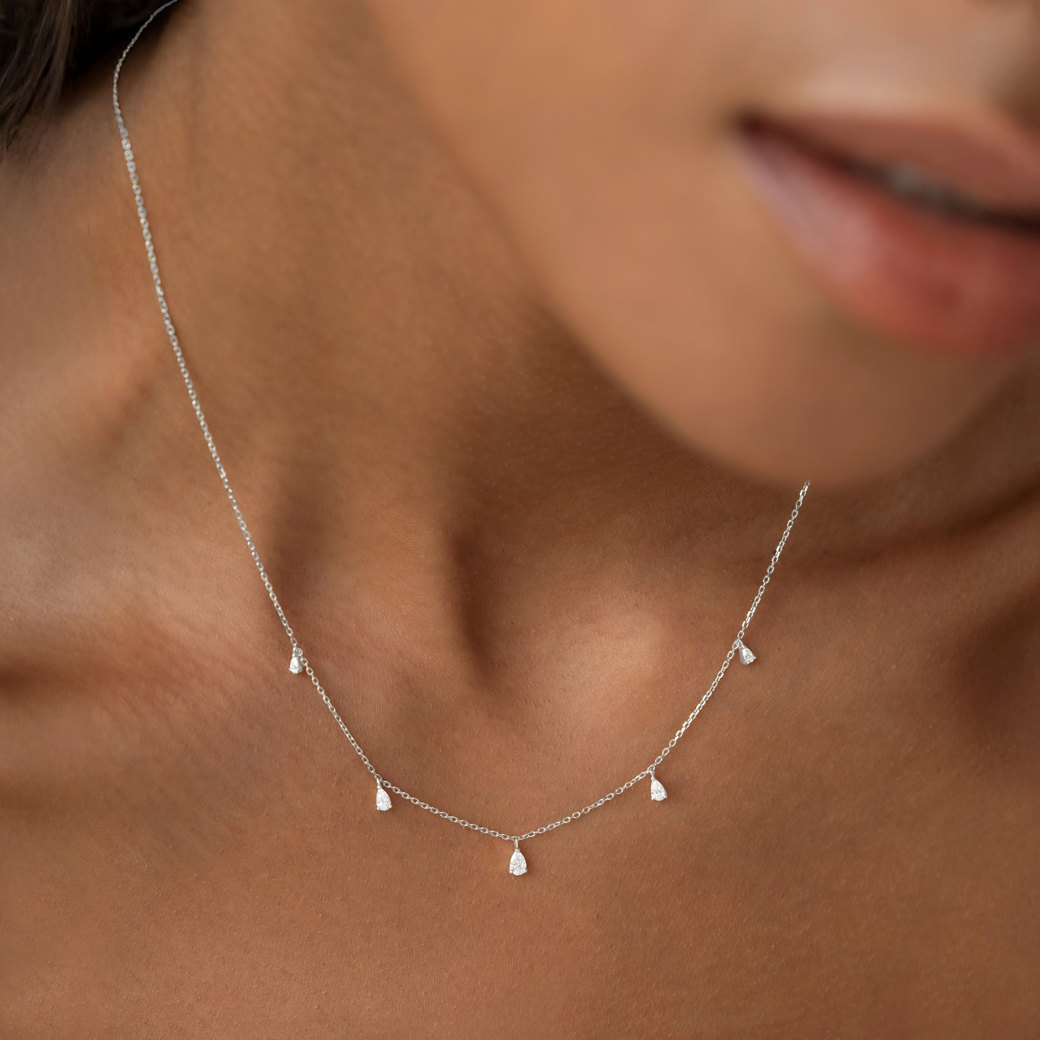 Pear Cut Diamond Pendant Necklace White Gold - Sylvie simple design