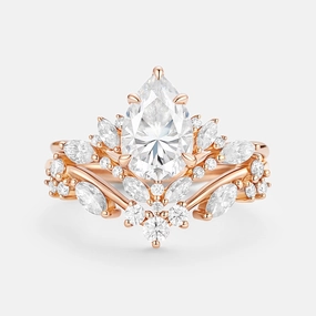 Stunning Accent Everyday Charm Pear Cut Moissanite Cluster Engagement Ring Set 2pcs - Nectar