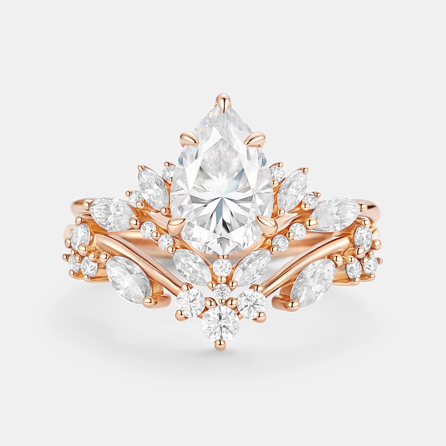 Stunning Accent Everyday Charm Pear Cut Moissanite Cluster Engagement Ring Set 2pcs - Nectar