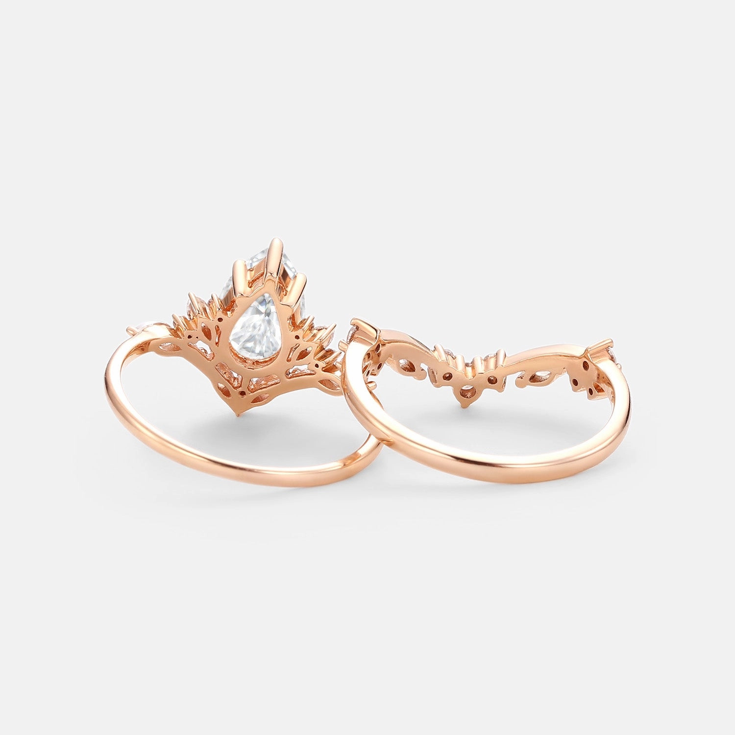 Night Glam Pear Cut Moissanite Cluster Engagement Ring Set 2pcs - Nectar