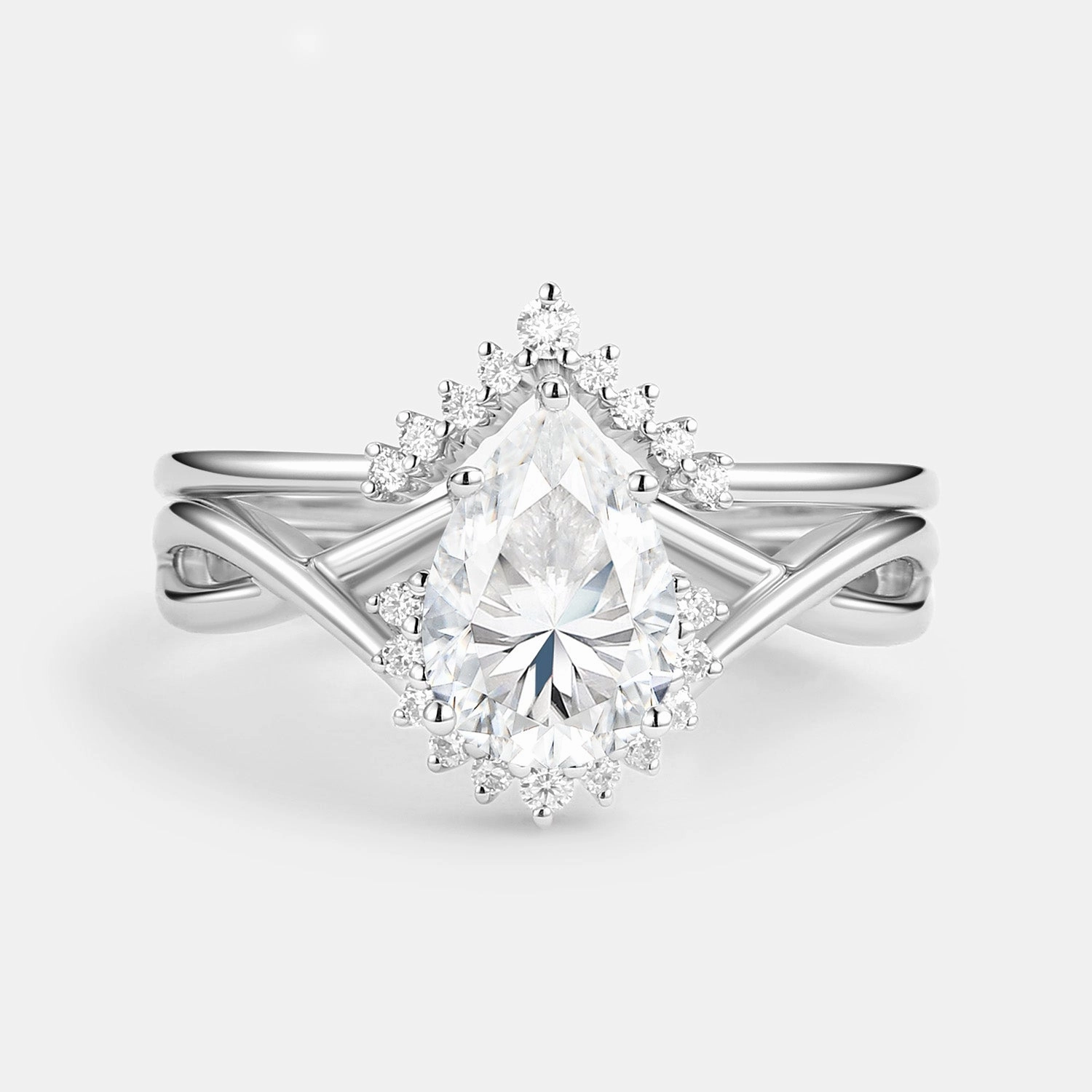 Beach Vibes Pear Cut Moissanite Infinity Engagement Ring Set 2pcs