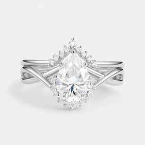 Beach Vibes Pear Cut Moissanite Infinity Engagement Ring Set 2pcs