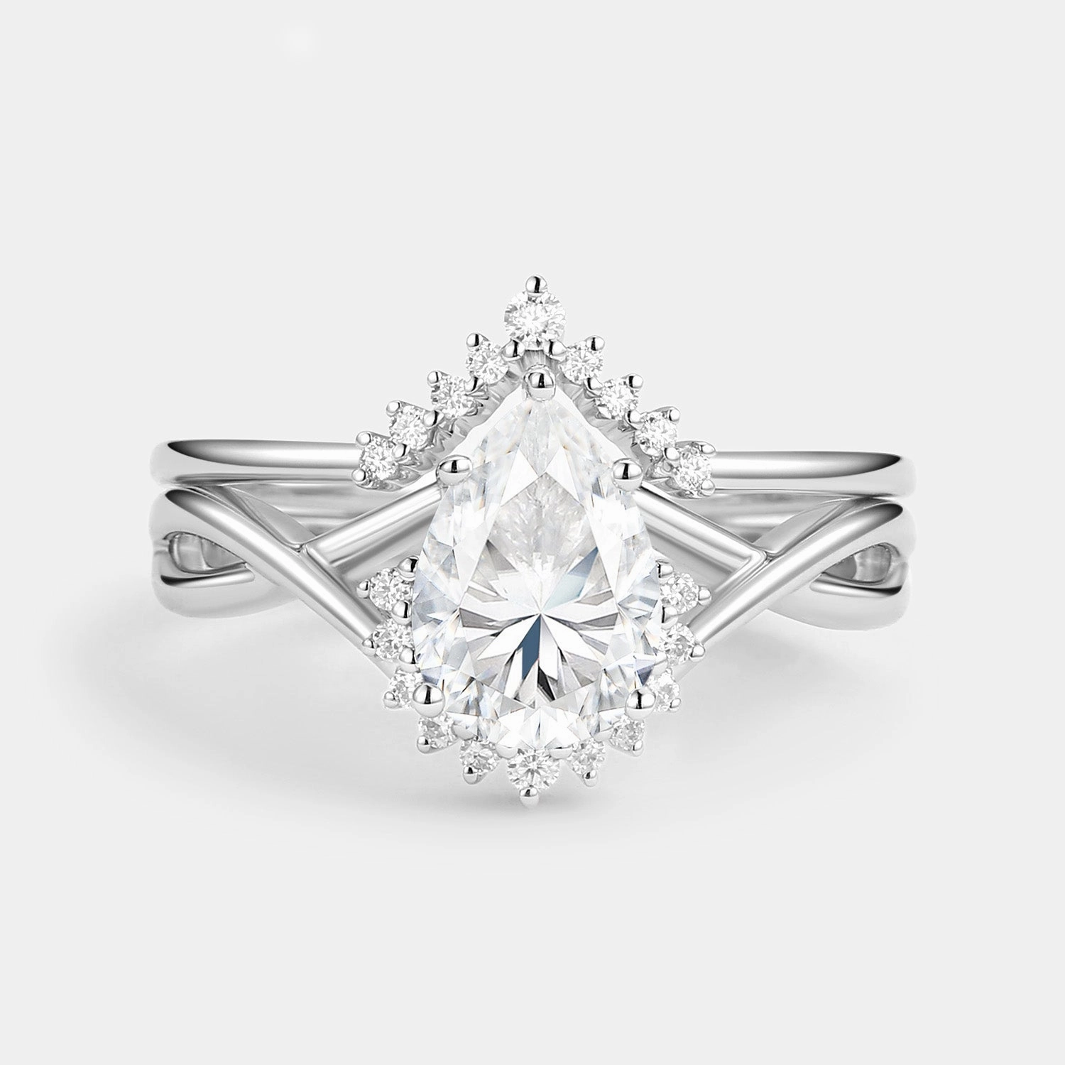 Lightweight Feel Pear Cut Moissanite Infinity Engagement Ring Set 2pcs