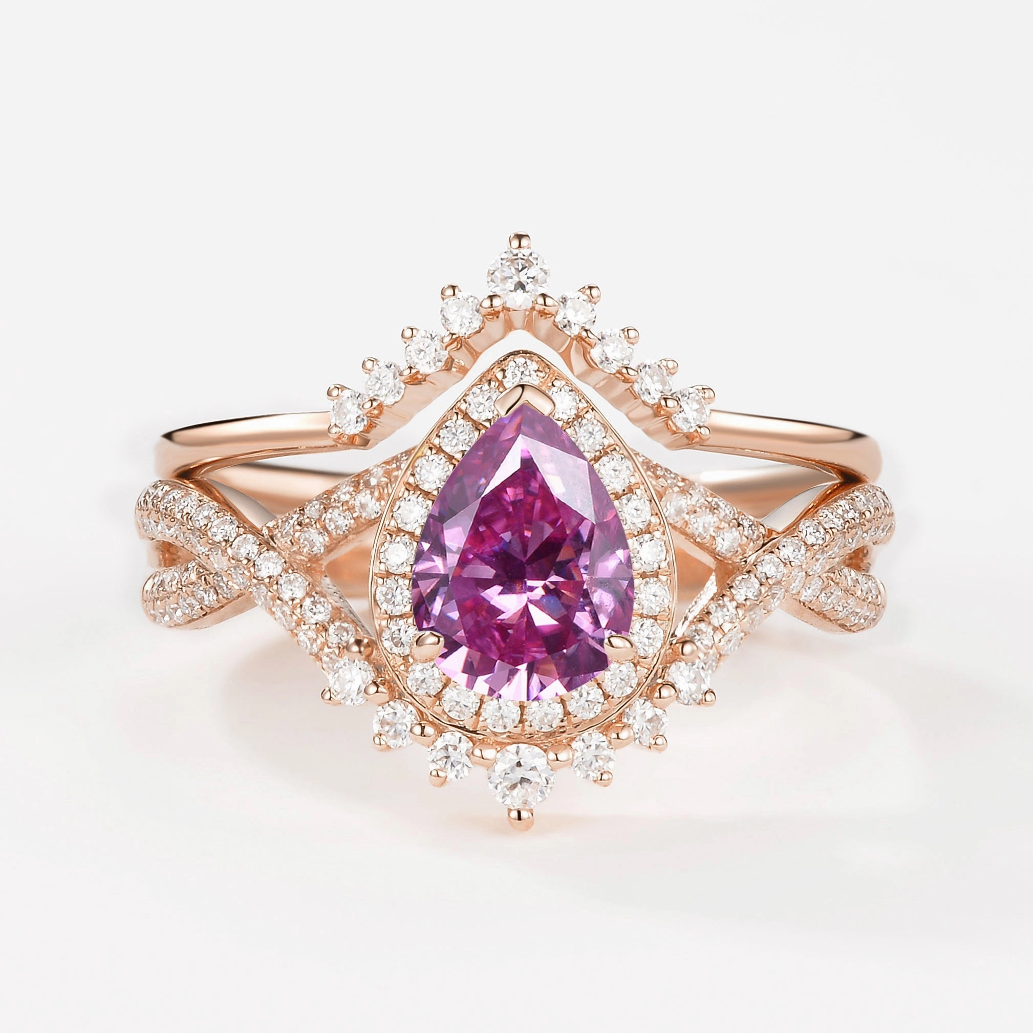 Gift For All Pear Moissanite Halo Infinity Ring Set 2pcs - Valentina