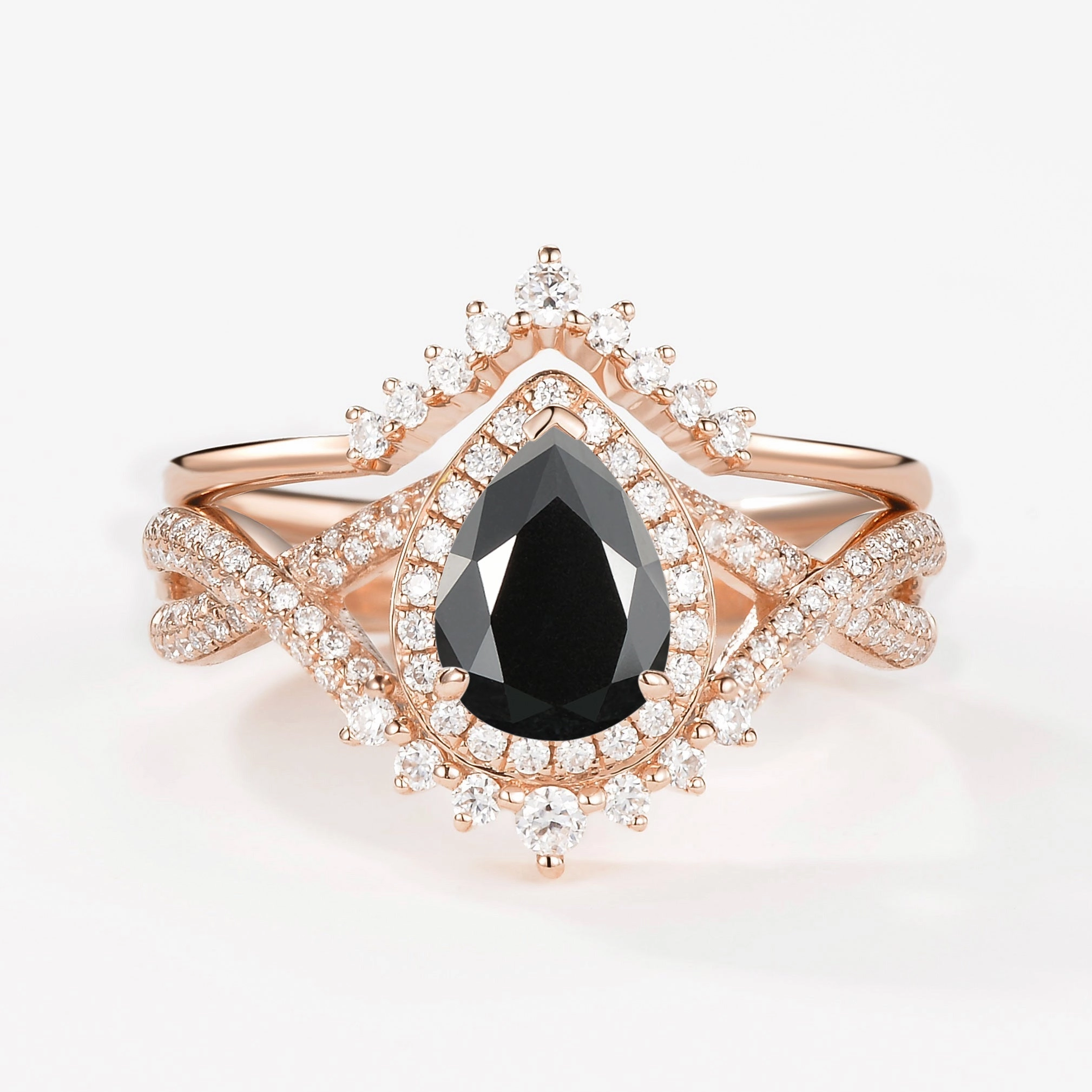 Candid Shot Gleaming Touch Pear Moissanite Halo Infinity Ring Set 2pcs - Valentina