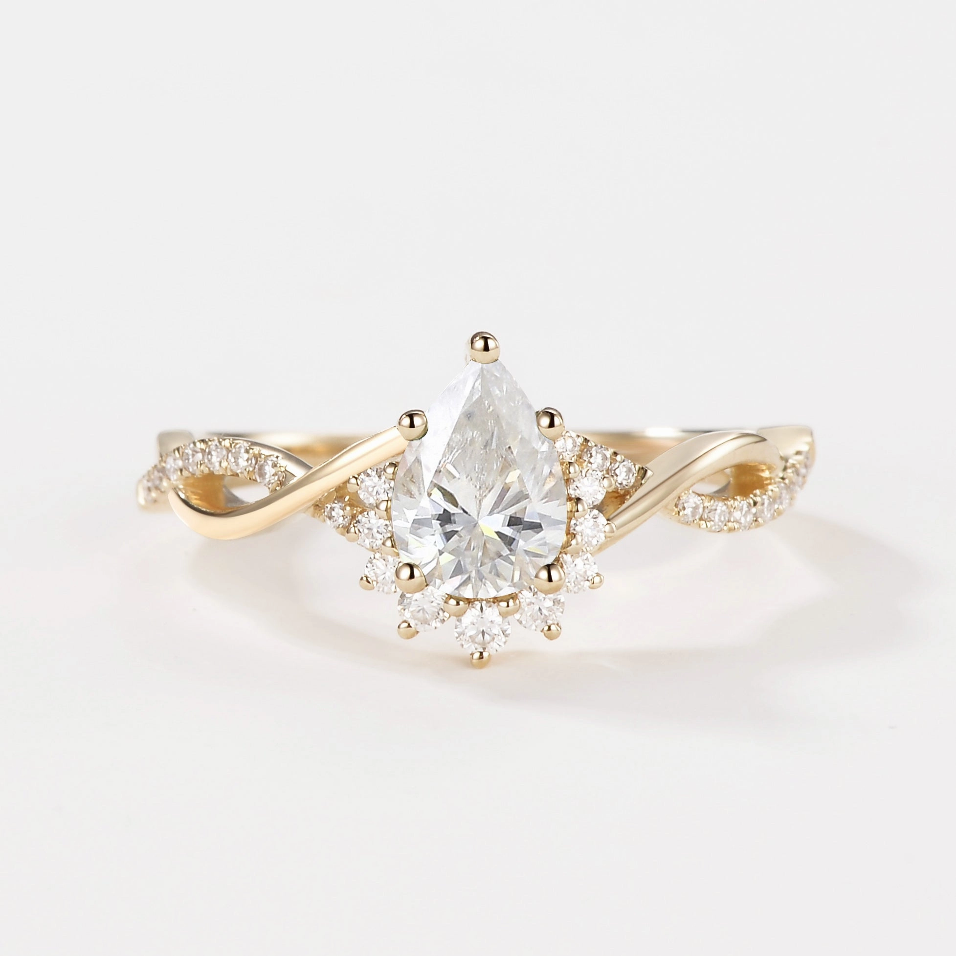 Pear Moissanite Infinity Engagement Ring Premium Detail Exclusive Sparkle