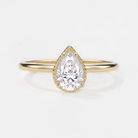 Handcrafted Design Shine Pear Moissanite Milgrain Antique Engagement Ring