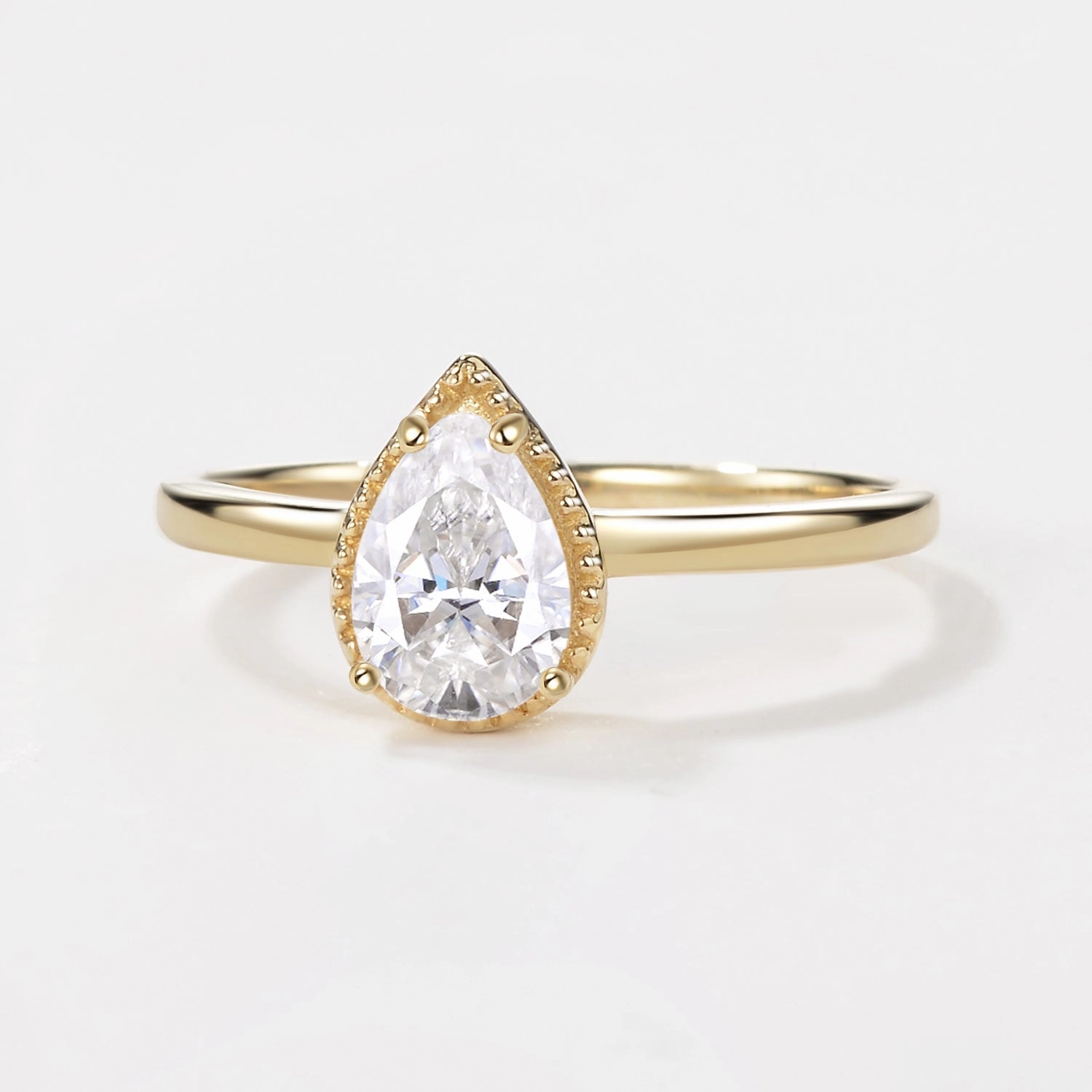 Pear Moissanite Milgrain Antique Engagement Ring Glistening Glow
