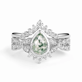 Casual Outfit Pear Moss Agate Vintage Infinity Ring Set 2pcs - Vivienne