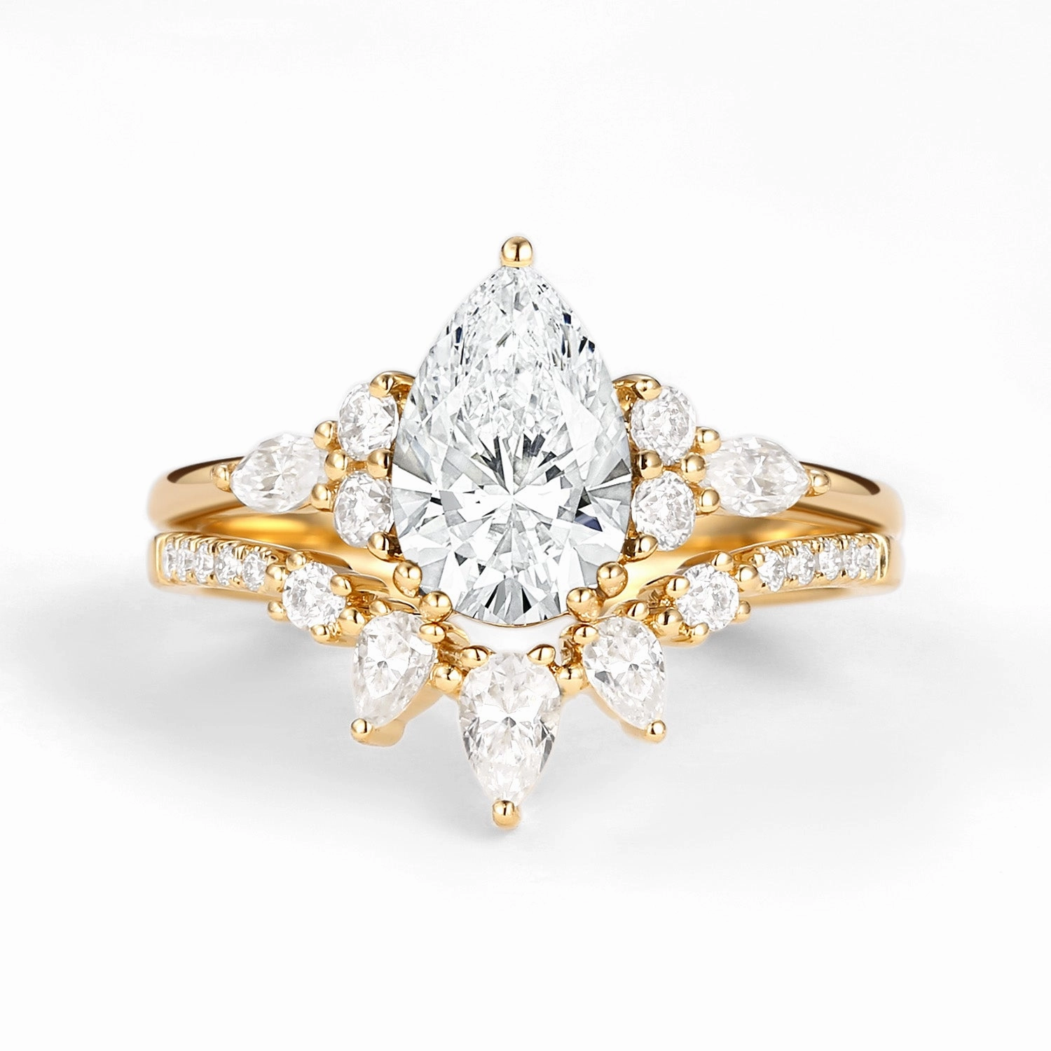 Timeless Treasures Soft Style Pear Shaped Lab Grown Diamond Gold Ring Set 2pcs - Sage