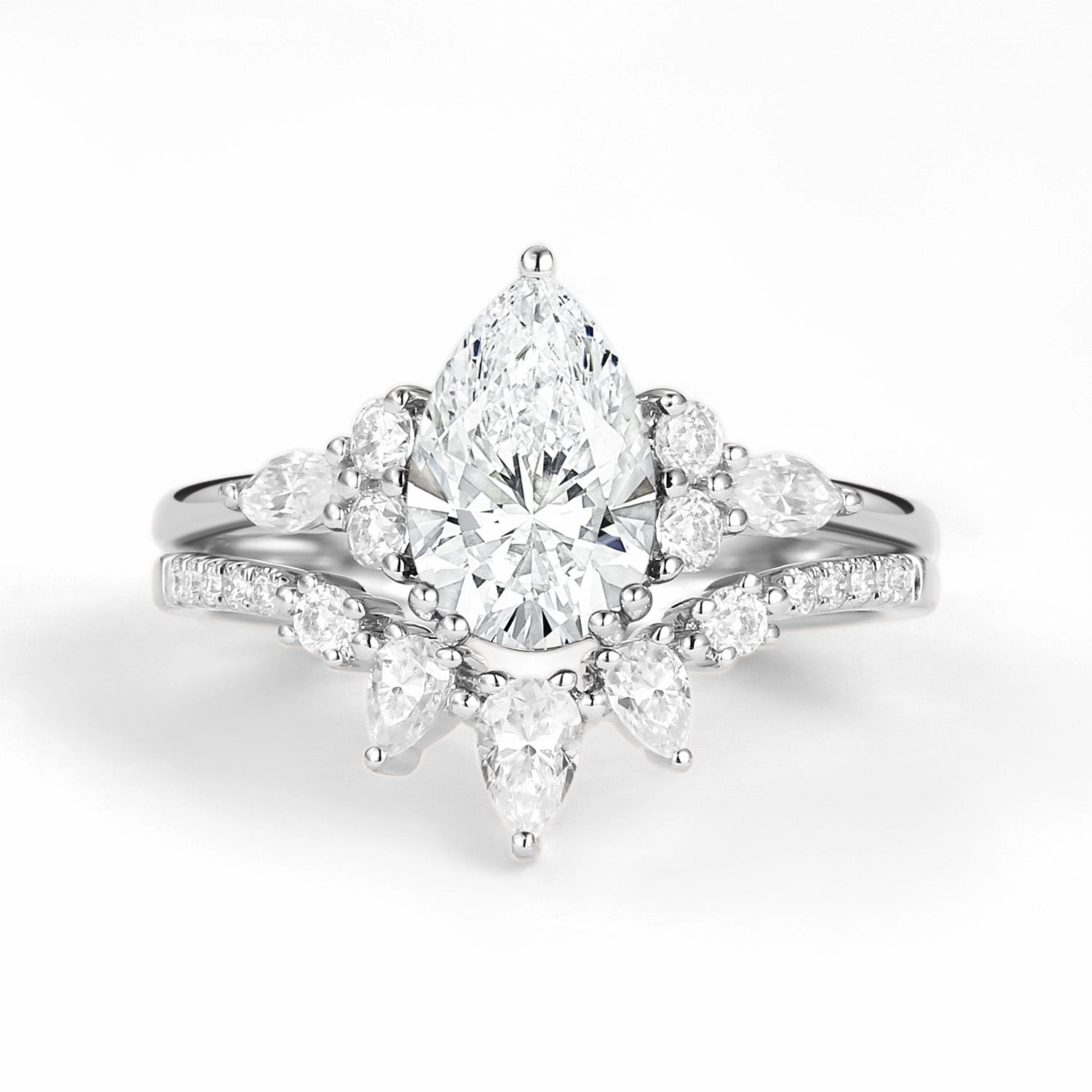 Pear Shaped Lab Grown Diamond Gold Ring Set 2pcs - Sage Graceful Flow