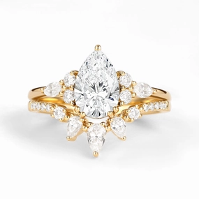 Timeless Treasures Soft Style Pear Shaped Lab Grown Diamond Gold Ring Set 2pcs - Sage