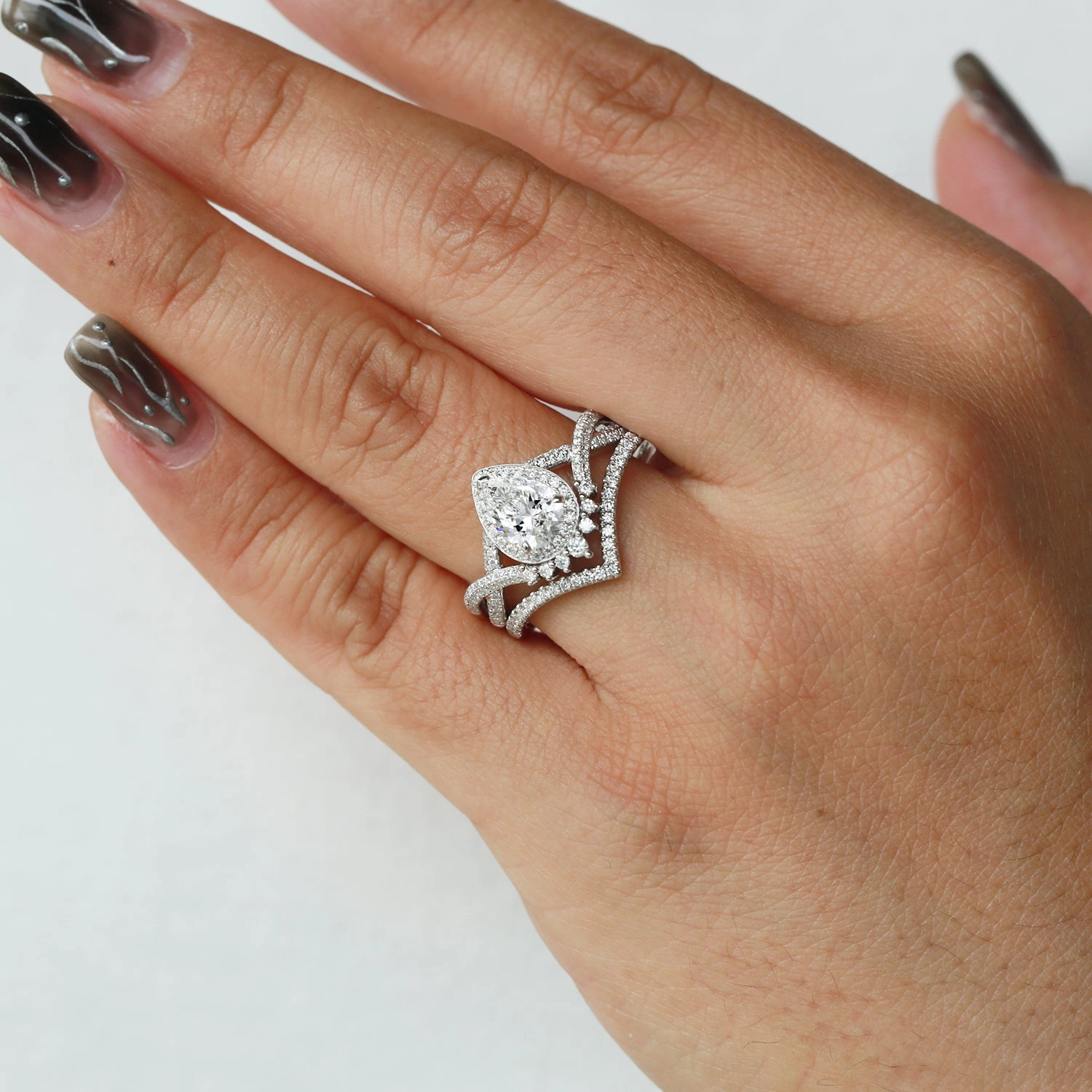 Pear Shaped Moissanite Infinity Gold Ring Set 2pcs Bright Choice Elegant Shape