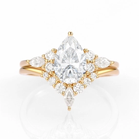 Pear Shaped Moissanite Rose Gold Ring Set 2pcs Graceful Glow Everyday Chic