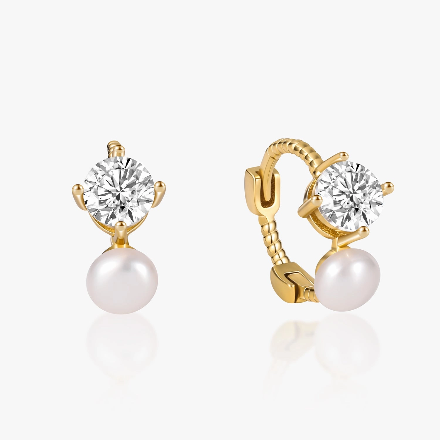 Layer mood Pearl CZ Huggies Earring in Sterling Silver