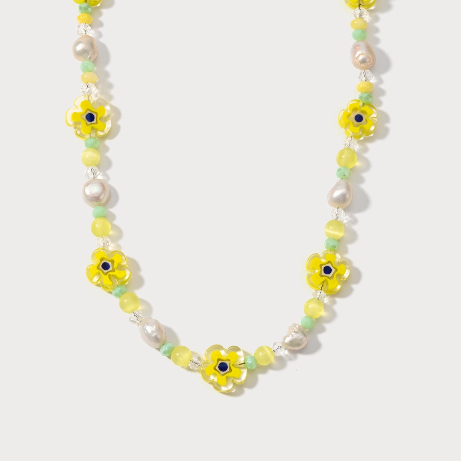 Travel Look Ethereal Mood Pearl Yellow Flower Beaded Necklace