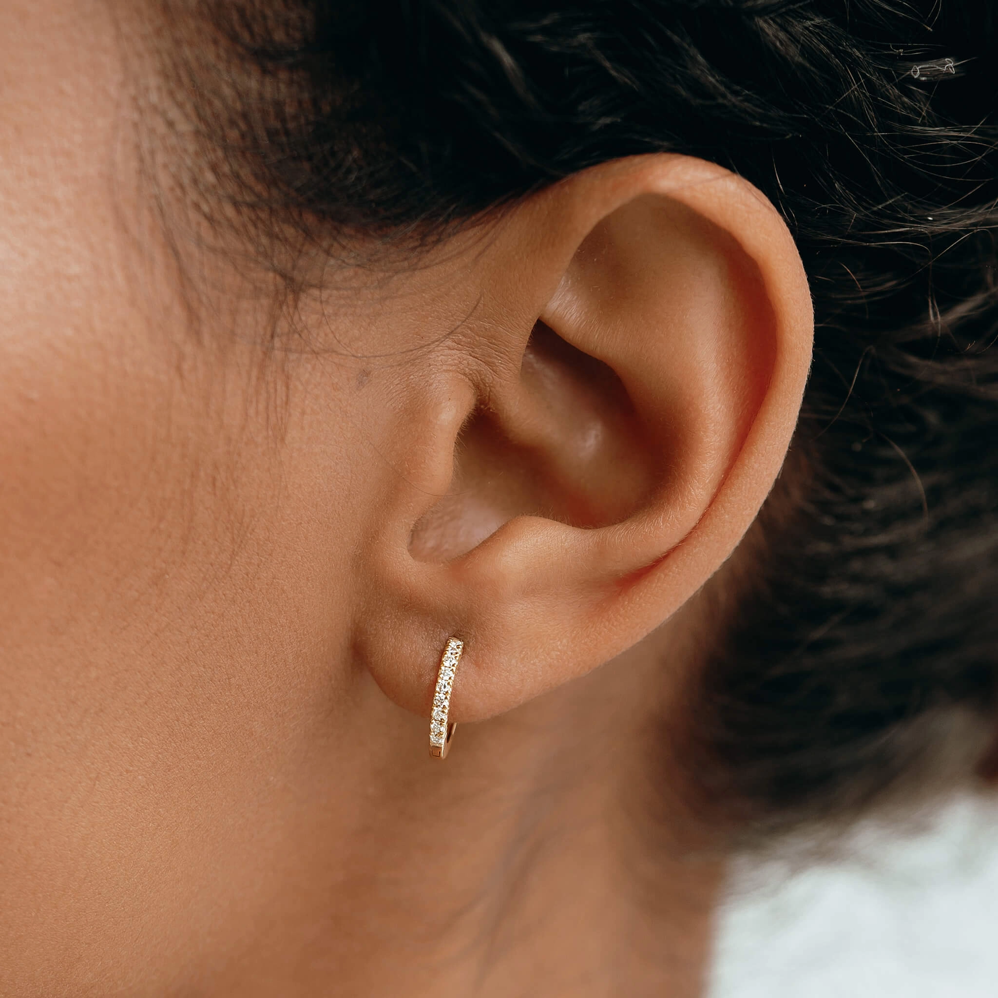 Unique product 14k Yellow Gold Diamond Huggie Earring - Susanna (Single)