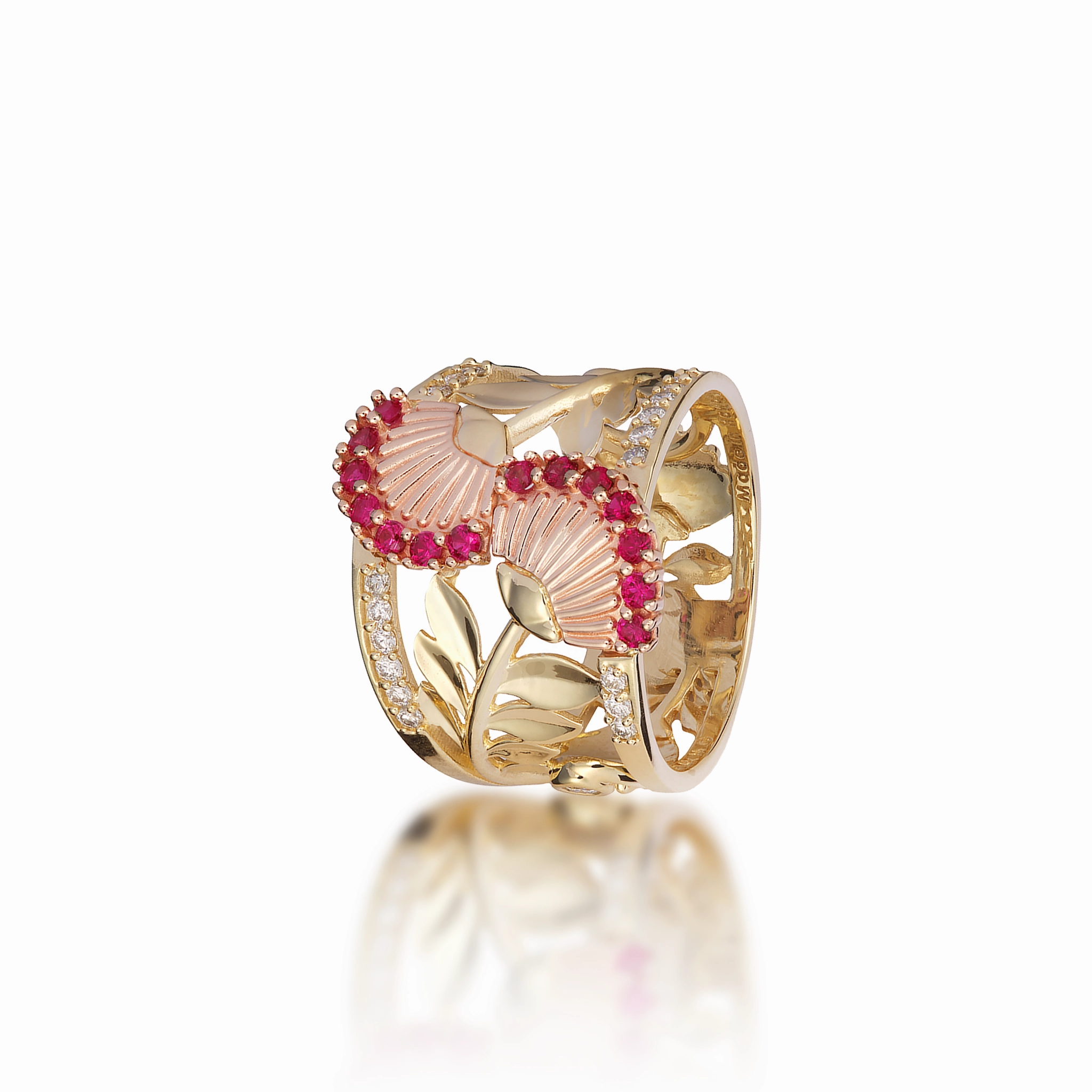 ???hi?a Lehua Ruby Ring in Two Tone Gold with Diamonds Weekend Style