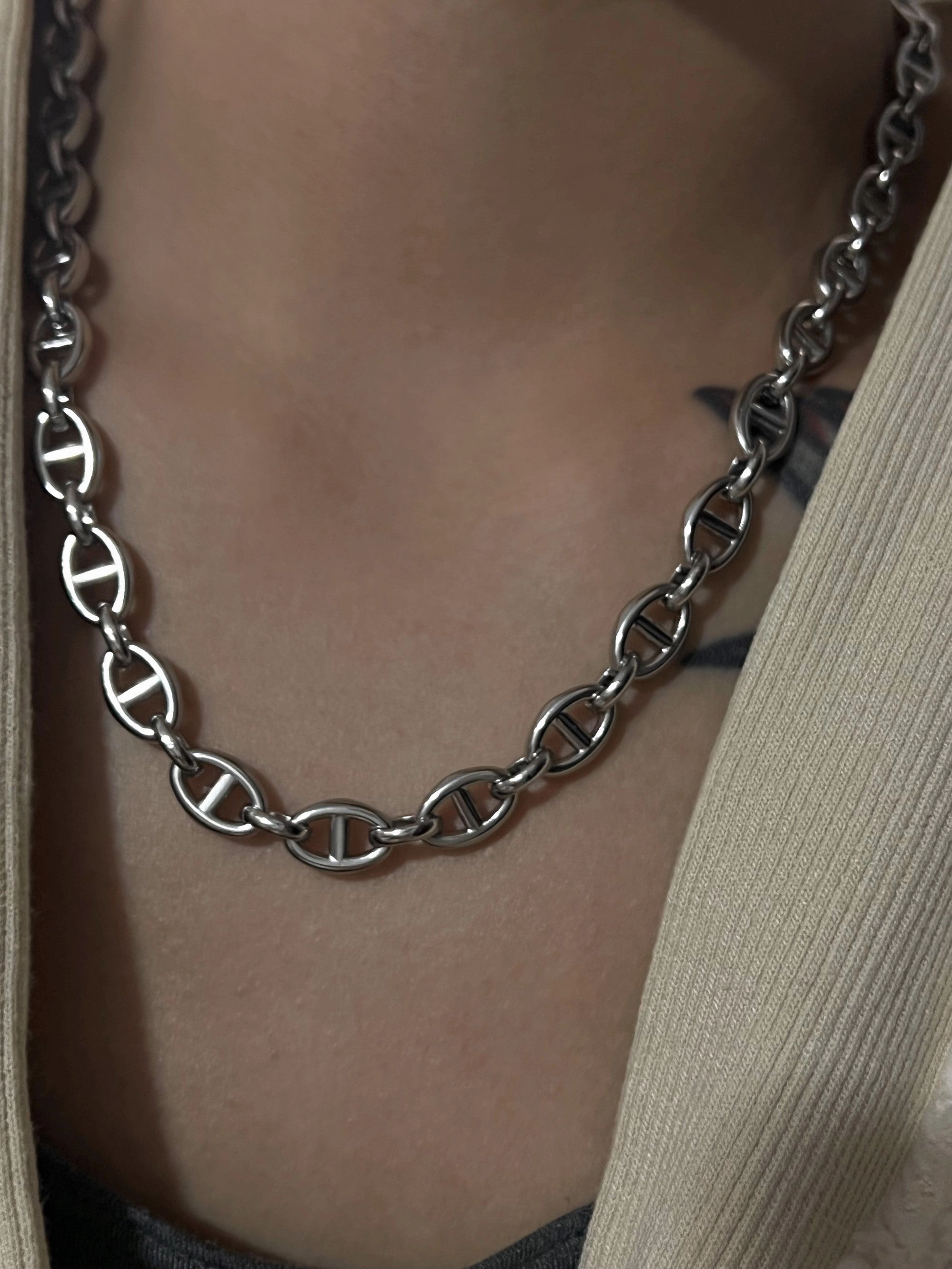 Penelope Chunky Coffee Bean Linked Chain Necklace & Bracelet 18K Gold/Silver Family Present