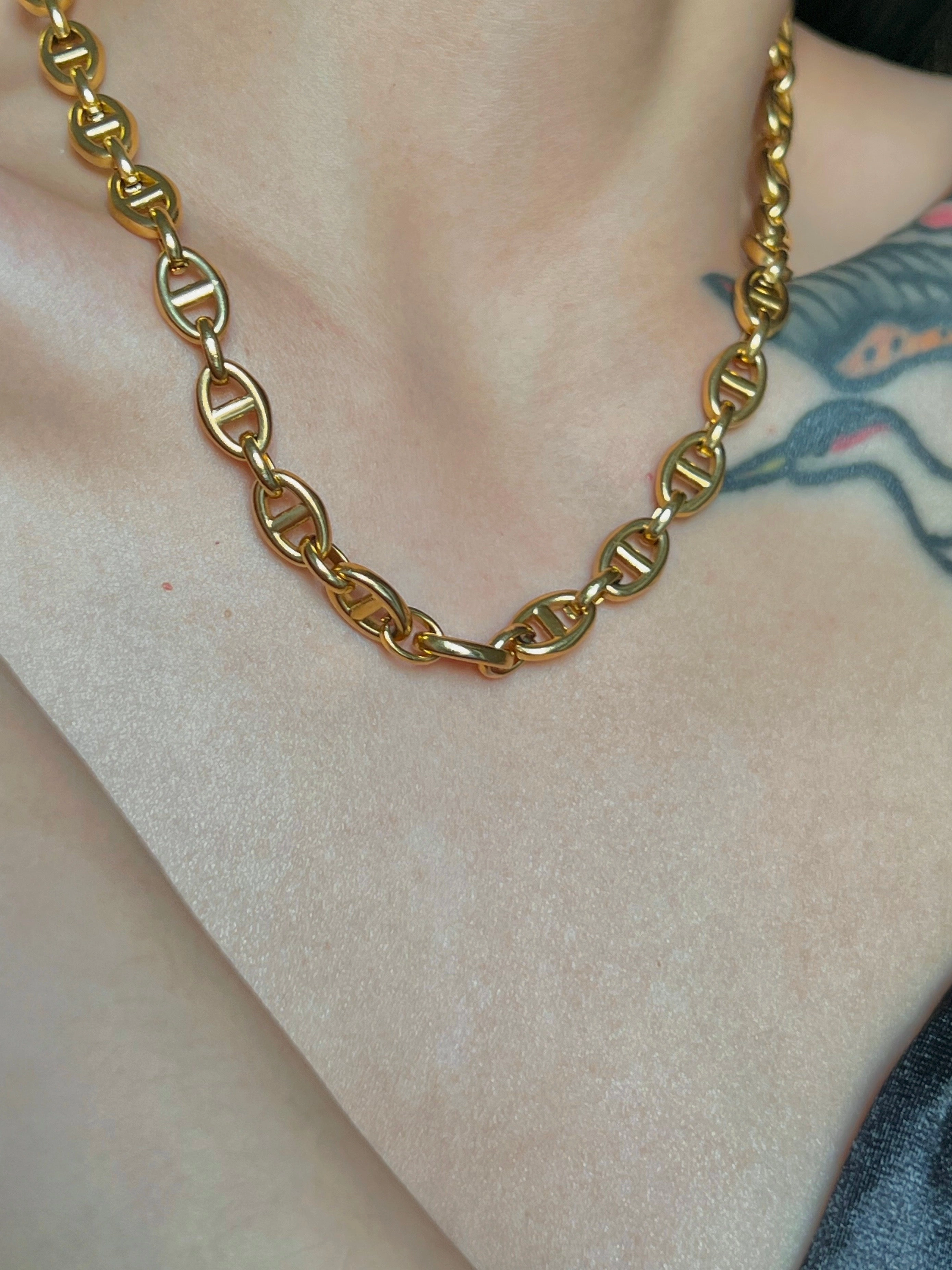Statement Gift Gorgeous Ornament Penelope Chunky Coffee Bean Linked Chain Necklace & Bracelet 18K Gold/Silver